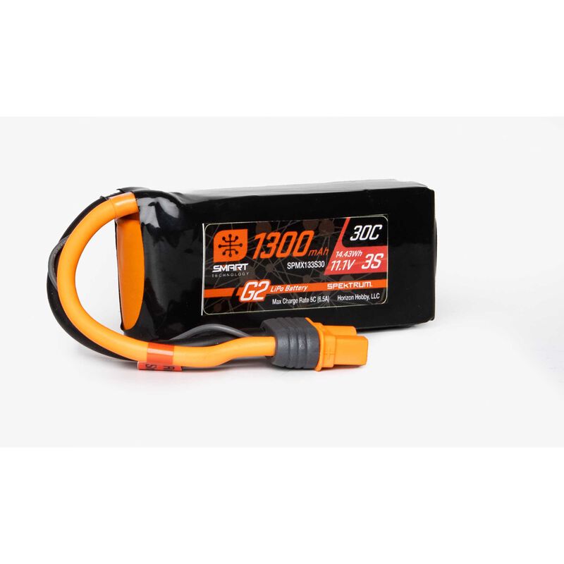 11.1V 1300mAh 3S 30C Smart G2 LiPo Battery: IC3